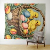 Vintage Osterküken mit Tulpen Wandteppich (Beispiel (Horizontal))