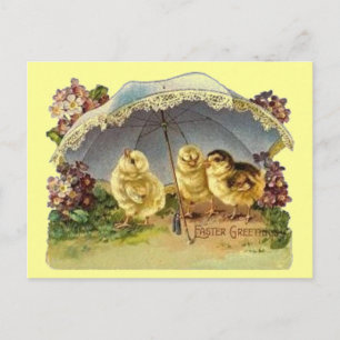 Vintage-Osterküken & Sonnenschirm Feiertagspostkarte