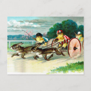 Vintage-Osterküken und -Hasen Postkarte