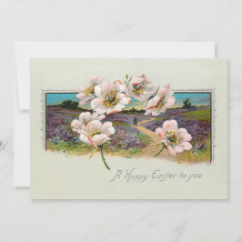 Vintage Osterlandschaft mit Apfelblüten Feiertagskarte