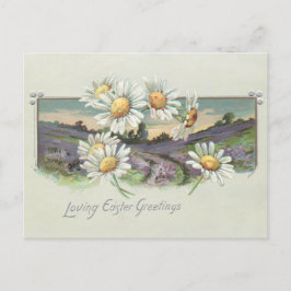 Vintage Osterlandschaft und Daisien Feiertagspostkarte