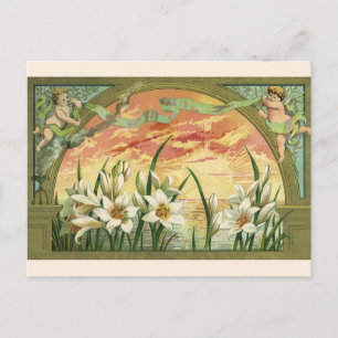 Vintage-Osterlilien-Sonnenaufgang und viktorianisc Feiertagspostkarte