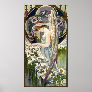 Vintage-Osterlilienblumen und viktorianischer Enge Poster