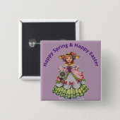 Vintage-Ostern-Fräulein-Button-Pin Button (Vorne & Hinten)
