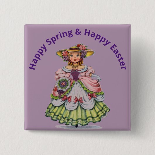Vintage-Ostern-Fräulein-Button-Pin Button (Vorderseite)