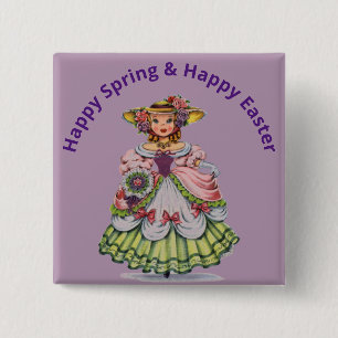 Vintage-Ostern-Fräulein-Button-Pin Button