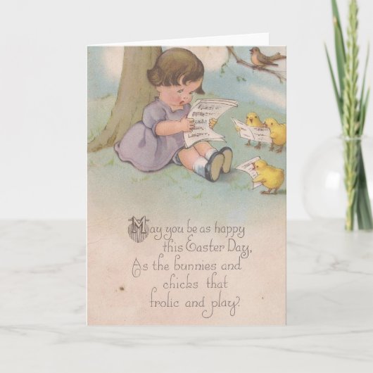Vintage Ostern Glücklich wie Küken Feiertagskarte (Vorderseite)