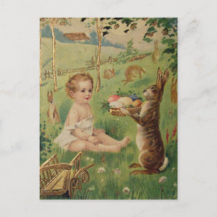 Vintage Ostern Kind und Hase Postkarte