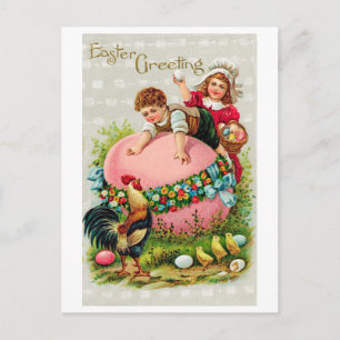 Vintage Ostern Kinder Ei Küken Postkarte