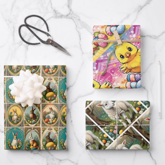 Vintage Ostern. Osterlamm, Ostern Geschenkpapier Set (Vorderseite)