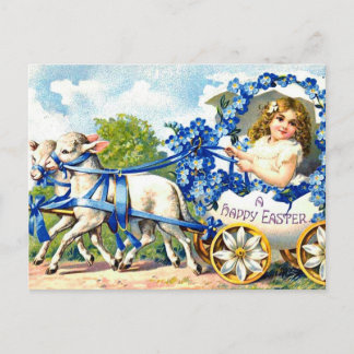 VINTAGE OSTERN-POSTKARTE - KIND EIN DEN ZIEGEN IN FEIERTAGSPOSTKARTE
