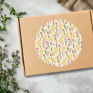 Vintage Ostern Süße Gelbe Küken Rote Tulpen Runder Aufkleber