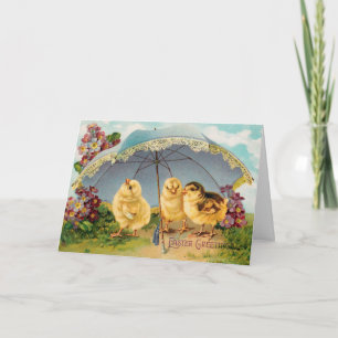 Vintage Ostern Süße Küken unter einem Sonnenschirm Karte