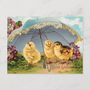 Vintage Ostern Süße Küken unter einem Sonnenschirm Postkarte