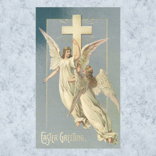 Vintage Ostern, viktorianische Engel mit einem Kre Rechteckiger Aufkleber