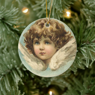 Vintage Ostern, viktorianischer Engel mit Lilienbl Keramik Ornament
