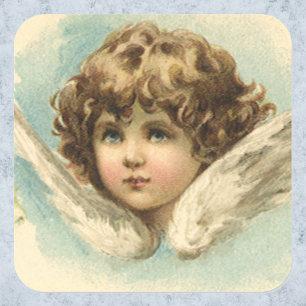 Vintage Ostern, viktorianischer Engel mit Lilienbl Quadratischer Aufkleber