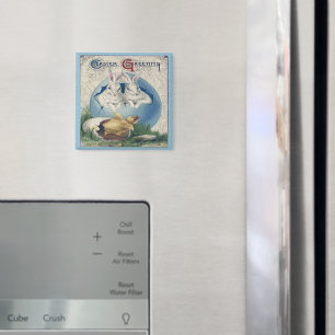 Vintage Ostern Weiße Kaninchen und Baby-Küken. ZSS Magnet