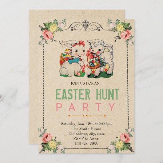 Vintage OsterParty Einladung (Vorne/Hinten)