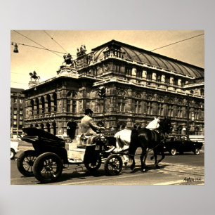 Vintage Österreich Wien Fiaker Staatsoper Oper Poster