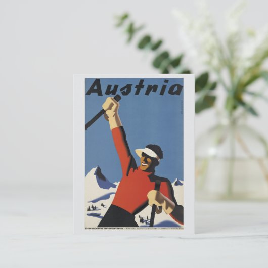 Vintage Österreicher Alpen Skifahren Postkarte (Stehend Vorderseite)