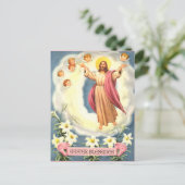 Vintage Ostersegnung Jesus und Engel Feiertagspostkarte (Stehend Vorderseite)
