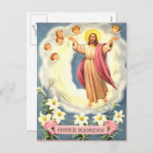 Vintage Ostersegnung Jesus und Engel Feiertagspostkarte (Vorne/Hinten)