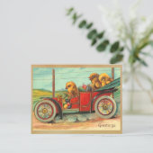 Vintage Osterstäbchen im Automobil Feiertagspostkarte (Stehend Vorderseite)