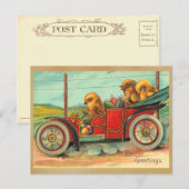 Vintage Osterstäbchen im Automobil Feiertagspostkarte (Vorne/Hinten)