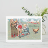 Vintage Ostertiere und -kinder Feiertagskarte (Stehend Vorderseite)