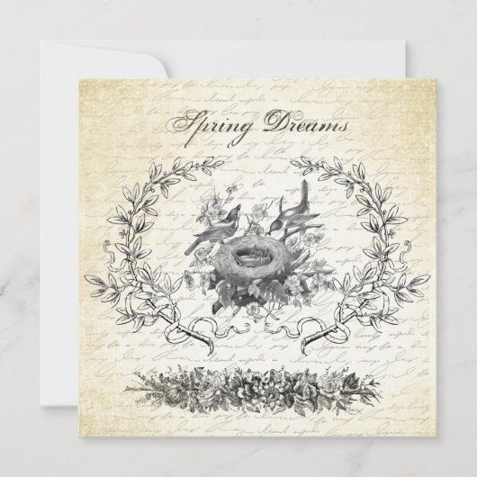 Vintage Ostervögel und Nester Einladung (Vorderseite)