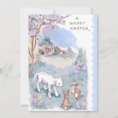 Vintage Osterwünsche mit Lamm & Bunnies Feiertagskarte (Vorderseite)