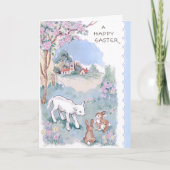 Vintage Osterwünsche mit Lamm & Bunnies Feiertagskarte (Vorderseite)