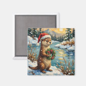 Vintage Otter mit Weihnachtskranz von Frozen Magnet (Vorderseite/Rückseite)