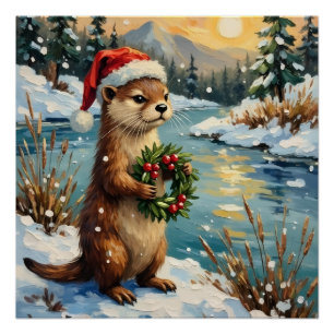 Vintage Otter mit Weihnachtskranz von Frozen Poster