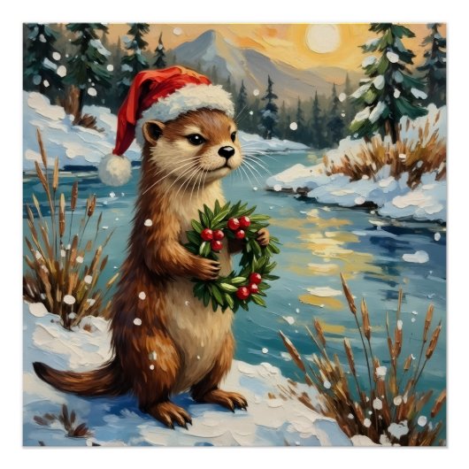 Vintage Otter mit Weihnachtskranz von Frozen Poster (Vorderseite)