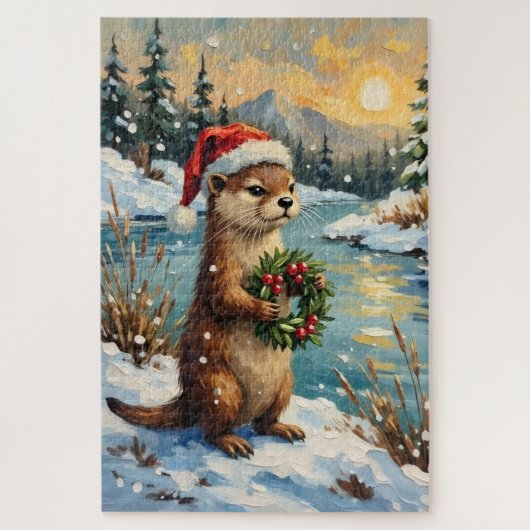 Vintage Otter mit Weihnachtskranz von Frozen Puzzle (Vertikal)