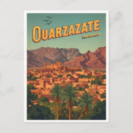 Vintage Ouarzazate city kasbah Sahara Desert moroc Postkarte