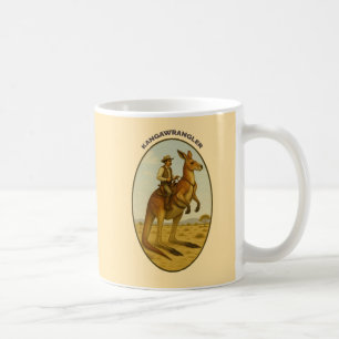 Vintage-Outback-Cowboy reitet auf einem riesigen K Kaffeetasse