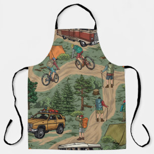 Vintage Outdoor-Muster: Wanderer, Fahrräder Schürze
