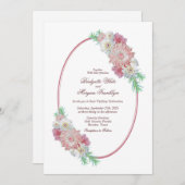 Vintage Oval Rahmen Rosa Blumenhochzeit Einladung (Vorne/Hinten)