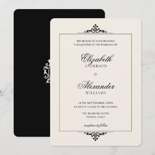 Vintage Oval-Wappen Hochzeit in Schwarz und Creme Einladung