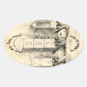 Vintage Ovale Bienen Bienenvölker Honey Jar Aufkl Ovaler Aufkleber