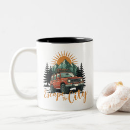 Vintage Overland 4x4 Abenteuer Flucht aus der Stad Zweifarbige Tasse