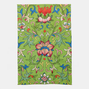 Vintage Owen Jones Chinesisches Ornament Grünes Fl Geschirrtuch