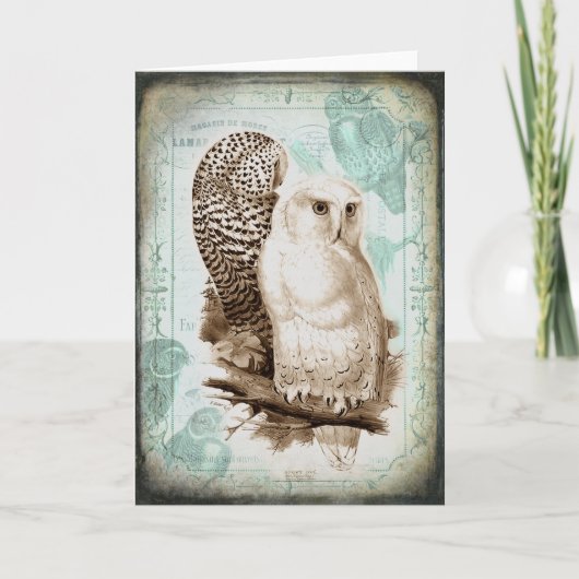 Vintage Owl Couple Grußkarte Karte (Vorderseite)