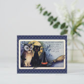 Vintage Owl und Cat Halloween Gruß Postkarte (Stehend Vorderseite)