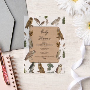 Vintage Owl Watercolor Forest Bird Baby Dusche Pergament Einladungen
