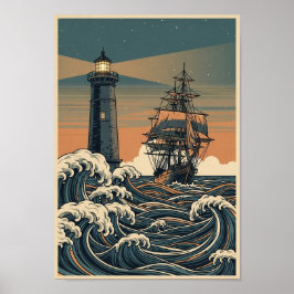 Vintage-Ozean-Leuchtturm-Kunstposter Poster