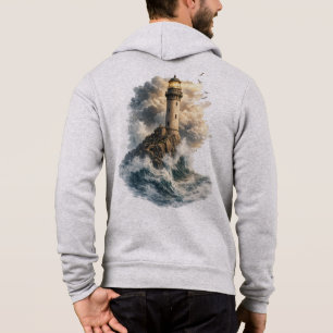 Vintage-Ozean-Leuchtturm-Rückendruck-Reißverschlus Hoodie